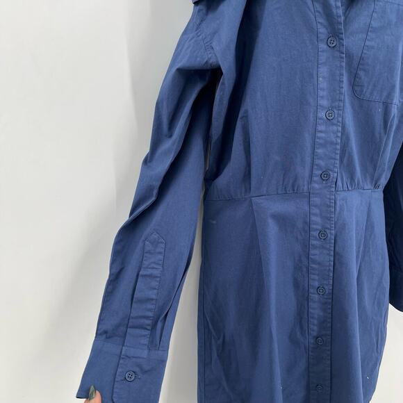 MONROW Stretch Poplin Mini Shirt Dress French Navy Off Shoulder Medium NEW - Picture 7 of 11